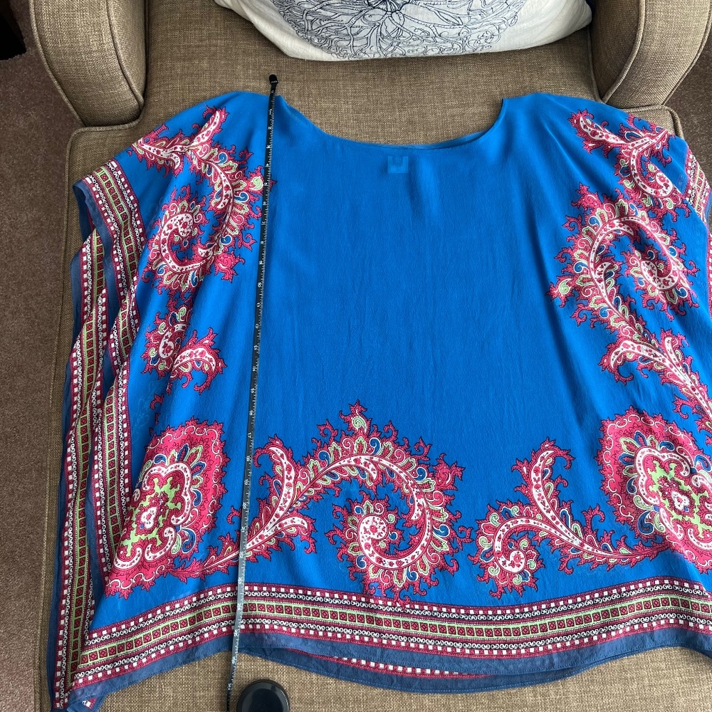 Talbots Small/Medium Blue Patterned 100% Silk Tun… - image 7